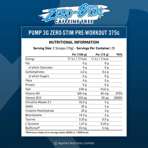 Applied Nutrition - Pump 3G Zero Stim - 375g