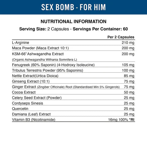 Applied Nutrition - Sex Bomb For Him - Libido Enhancer - 120 caps